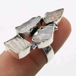 Unique Ring with Moonstone Gems Bezel Set into 925 Stamped Sterling Silver
